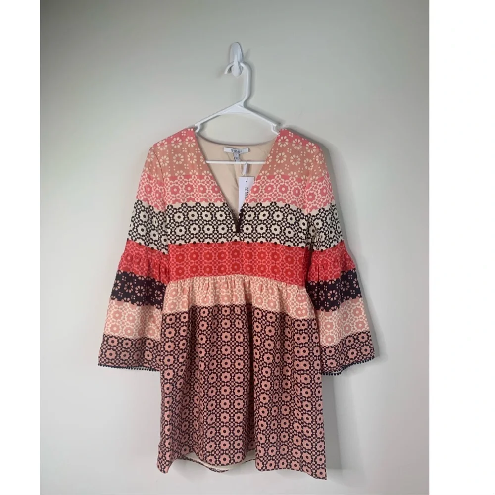 M2 Derek Lam 10 Crosby Mini Dress Womens 2 Pink Orange NWT Geometric Bell Sleeve - Picture 6 of 11